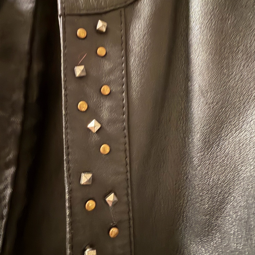 Mango Black Studded Collarless Leather Jacket - Picture 4 of 11